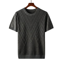 Herren Kurzarm Strickoberteil mit geometrischem V Muster - Grau