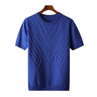 Herren Kurzarm Strickoberteil mit geometrischem V Muster - Königsblau