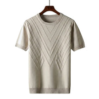 Herren Kurzarm Strickoberteil mit geometrischem V Muster - Aprikose