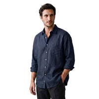 Herren Langarm-Button-Down-Hemd - Marineblau