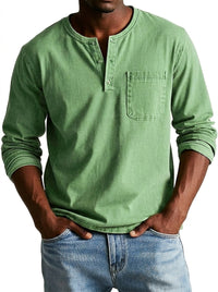 Herren Langarm-Henleyshirt mit Knopfleiste und Brusttasche - Grün