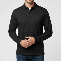 Herren Langarm-Poloshirt mit Knopfleiste - Schwarz