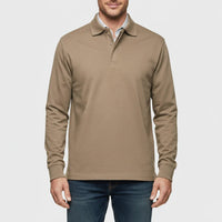 Herren Langarm-Poloshirt mit Knopfleiste - Khaki