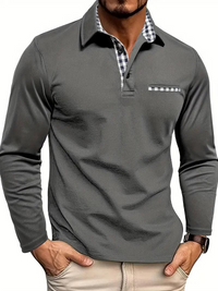 Herren Langarm Poloshirt mit Kontrastkragen - Grau
