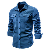 Herren Langarm-Utility-Hemd mit Knopfleiste - Blau