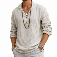 Herren-Langarmhemd mit Henley-Ausschnitt und Knopfleiste - Beige