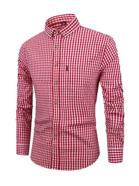 Herren Langarmhemd mit Karomuster, Knopfleiste und Brusttasche - Rot