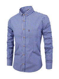 Herren Langarmhemd mit Karomuster, Knopfleiste und Brusttasche - Blau