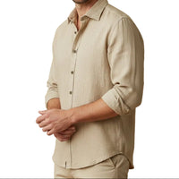 Herren Langarmhemd mit Knopfleiste - Khaki