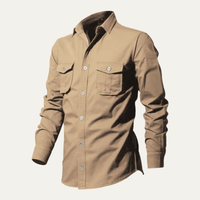 Herren-Langarmhemd mit Knopfleiste und zwei Brusttaschen - Khaki