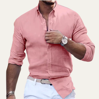Herren Langarmhemd mit Kragen und durchgehender Knopfleiste - Rosa