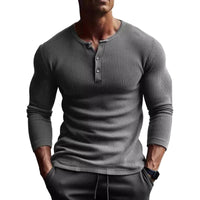 Herren Langarmshirt mit Rippstruktur und Knopfleiste - Grau
