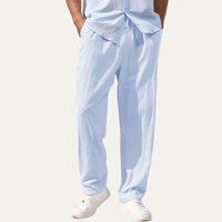 Herren-Leinenhose mit geradem Bein und Kordelzug - Hellblau