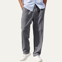 Herren-Leinenhose mit geradem Bein und Kordelzug - Grau