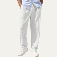 Herren-Leinenhose mit geradem Bein und Kordelzug - Weiß