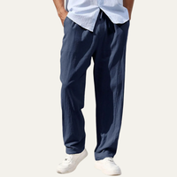Herren-Leinenhose mit geradem Bein und Kordelzug - Marineblau