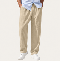 Herren-Leinenhose mit geradem Bein und Kordelzug - Beige