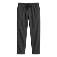 Herren-Leinenhose mit geradem Bein und Kordelzug - Schwarz