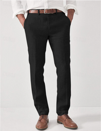 Herren-Leinenhose mit Gürtelschlaufen - Schwarz