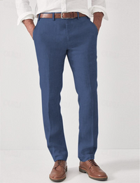 Herren-Leinenhose mit Gürtelschlaufen - Blau