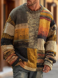Matthias | Herren Patchwork Grobstrick Pullover Rundhals - Abstrakt