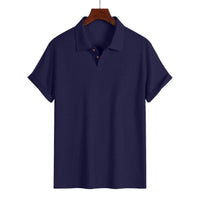 Herren Poloshirt mit Strukturmuster und Knopfleiste - Marineblau