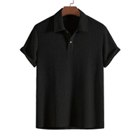 Herren Poloshirt mit Strukturmuster und Knopfleiste - Schwarz