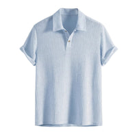 Herren Poloshirt mit Strukturmuster und Knopfleiste - Himmelblau