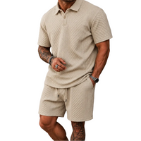 Herren Poloshirt und Shorts Set mit Diagonalem Strukturmuster - Beige