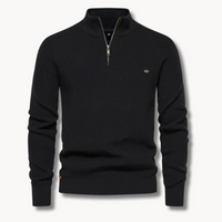 Herren Pullover mit Halb-Reißverschluss, Stehkragen und Rippstruktur - Schwarz