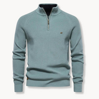 Herren Pullover mit Halb-Reißverschluss, Stehkragen und Rippstruktur - Hellblau