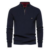 Herren Pullover mit Halb-Reißverschluss, Stehkragen und Rippstruktur - Marineblau