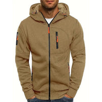 Simon | Herren Kapuzenpullover Strick mit Reißverschluss und Kordelzug - Khaki