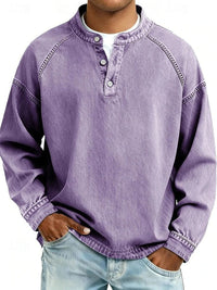 Dominik | Herren Retro Henley Knit Sweater Langarm Used-Look Pullover - Lila