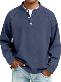 Dominik | Herren Retro Henley Knit Sweater Langarm Used-Look Pullover - Dunkelblau