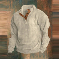 Maximilian | Herren Retro Rippstrick Pullover mit Knopfkragen - Beige