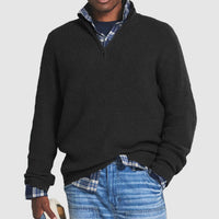 Lukas | Herren Gerippter Quarter-Zip Strickpullover - Schwarz
