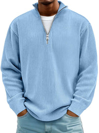 Simon | Herren Rippstrick Quarter-Zip Pullover mit Stehkragen - Blau