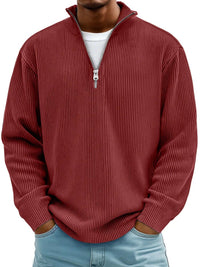 Simon | Herren Rippstrick Quarter-Zip Pullover mit Stehkragen - Rot
