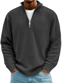 Simon | Herren Rippstrick Quarter-Zip Pullover mit Stehkragen - Schwarz