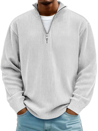 Simon | Herren Rippstrick Quarter-Zip Pullover mit Stehkragen - Weiß