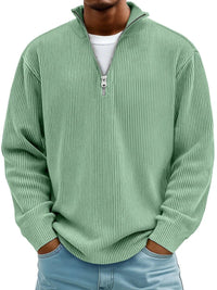 Simon | Herren Rippstrick Quarter-Zip Pullover Sweater mit Stehkragen - Grün
