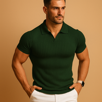 Herren Slim Fit Polo-Shirt mit V-Ausschnitt - Grün