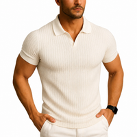 Herren Slim Fit Polo-Shirt mit V-Ausschnitt - Weiß