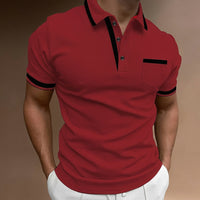 Herren Slim Fit Poloshirt mit Kontrastbesatz - Rot