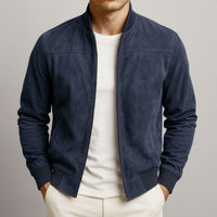 Dominik | Herren Wildleder Bomber Steppjacke - Dunkelblau