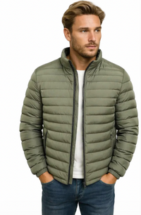 Herren Steppjacke mit Stehkragen und Reißverschluss - Dunkelgrun