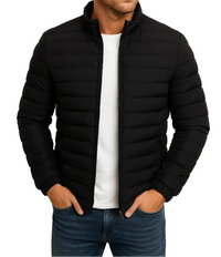 Herren Steppjacke mit Stehkragen und Reißverschluss - Schwarz