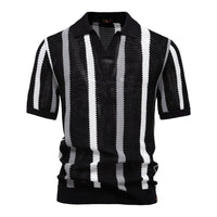 Herren-Strick-Poloshirt mit Streifenmuster - Schwarz