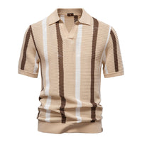 Herren-Strick-Poloshirt mit Streifenmuster - Beige